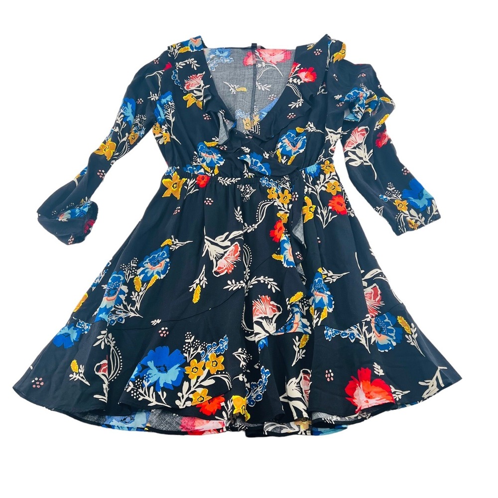 Express Women's Dress size Small Colorful Floral short sleeves ruffled Rayon